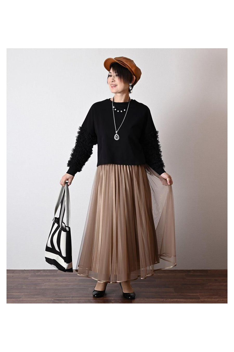 シャイニーレイヤードプリーツ チュールスカート
