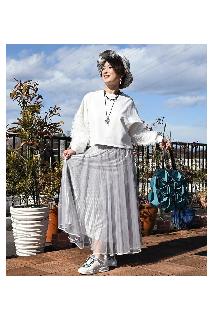 シャイニーレイヤードプリーツ チュールスカート