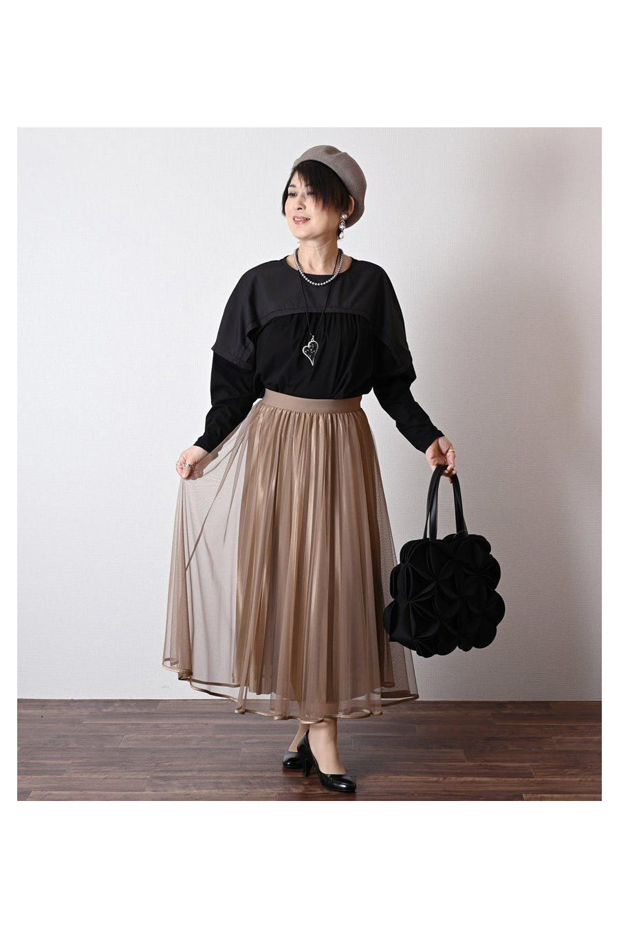 シャイニーレイヤードプリーツ チュールスカート
