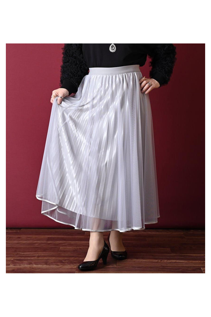 シャイニーレイヤードプリーツ チュールスカート