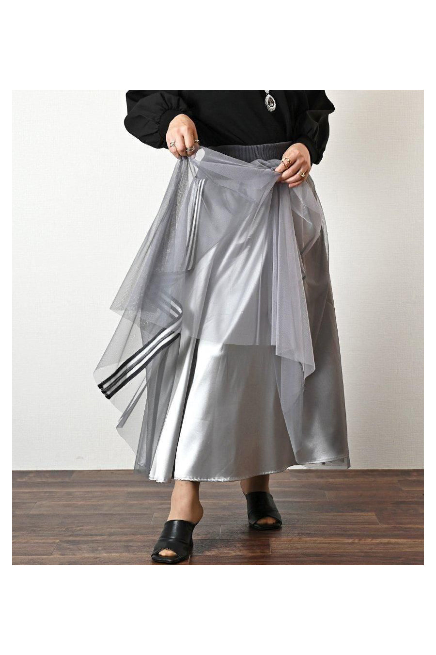 サイドテープシャイニーチュールレイヤードスカート