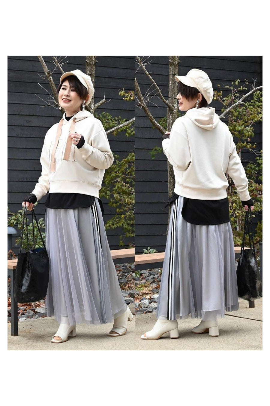 サイドテープシャイニーチュールレイヤードスカート