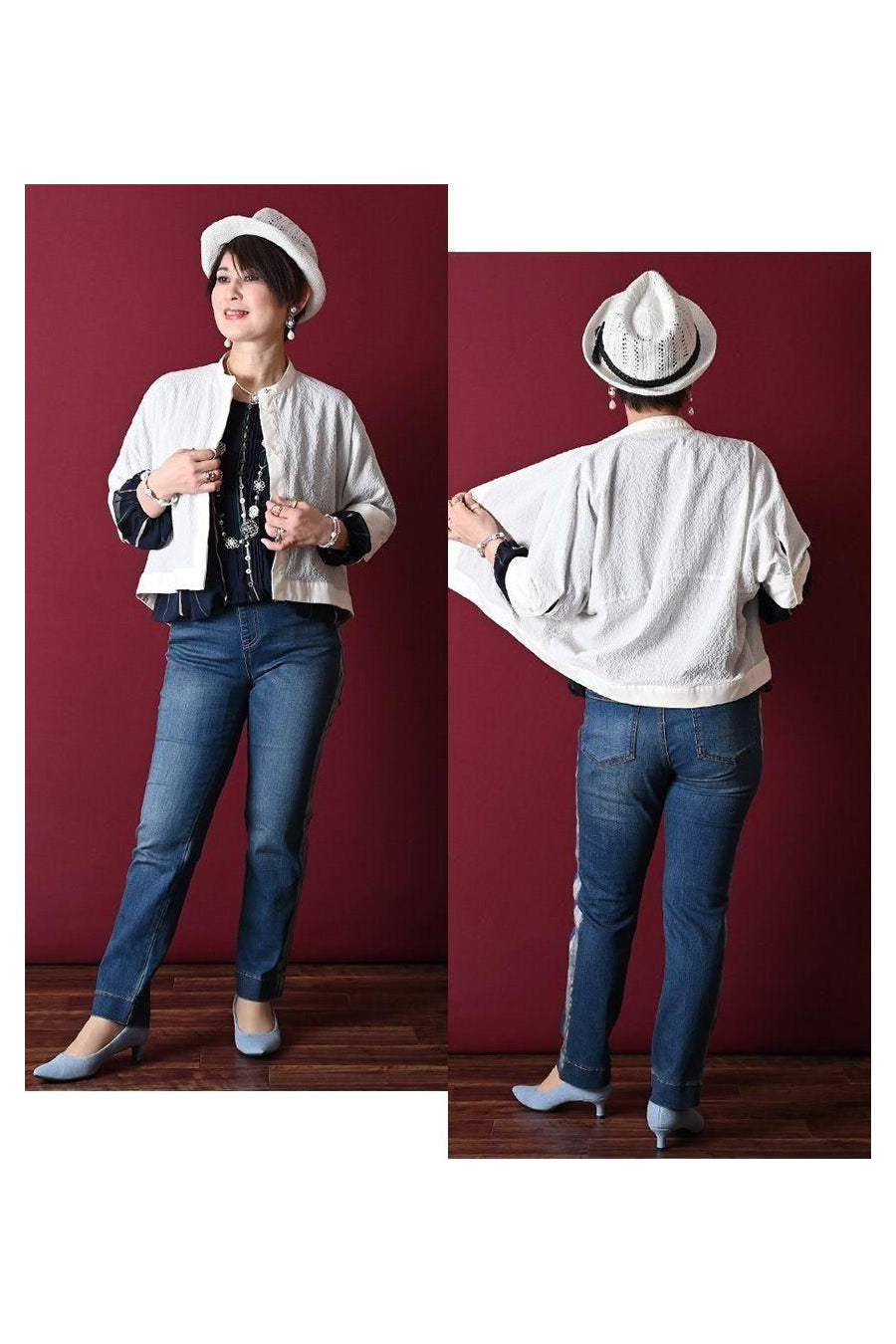 サイド箔プリント ストレッチデニムパンツ