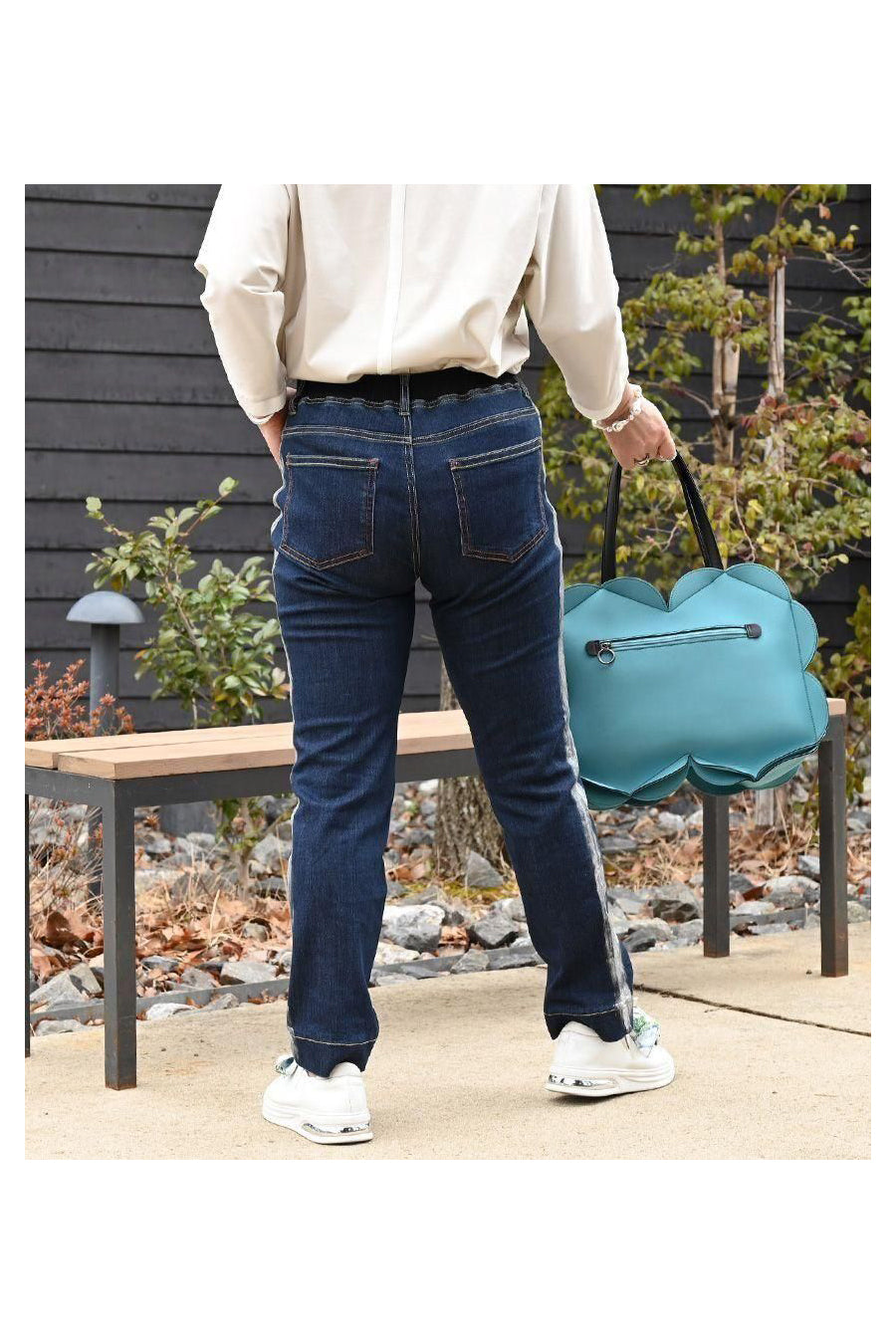 サイド箔プリント ストレッチデニムパンツ