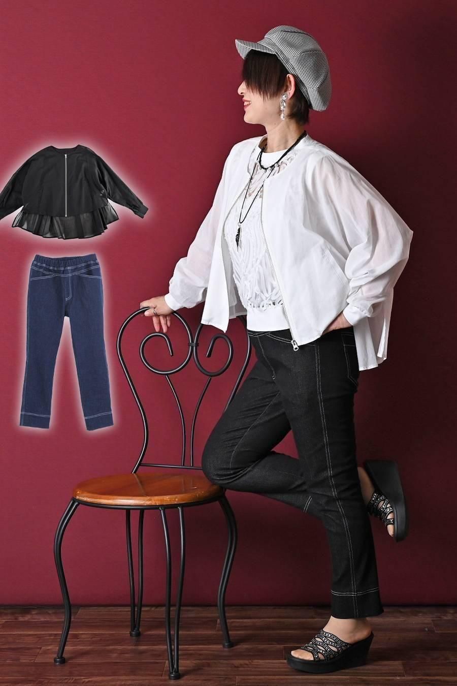 バックフレア ZIPupジャケット+魔法のデニム2点セットコーデ