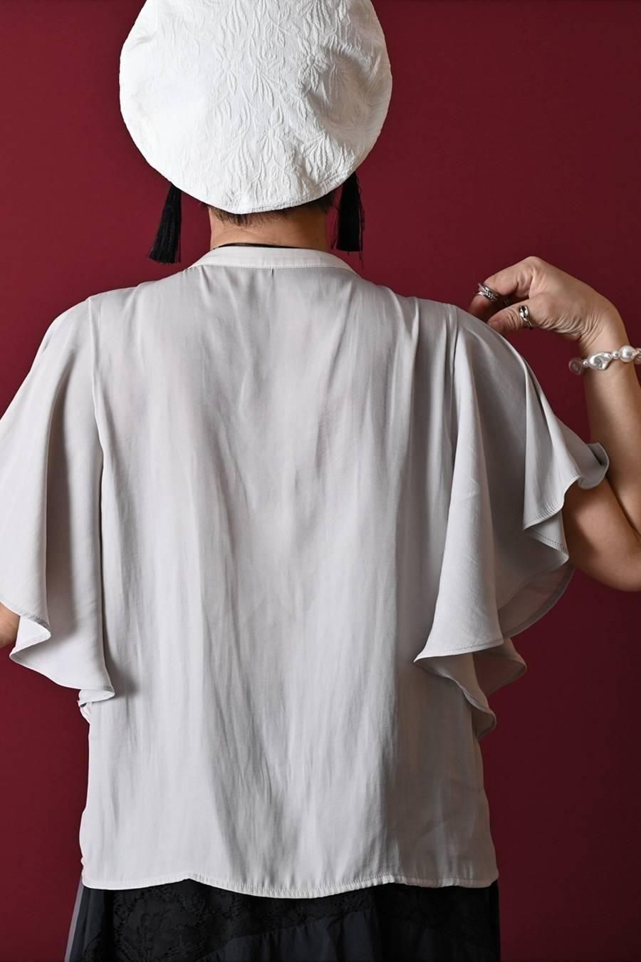 希少綾織微光沢フリル袖ブラウス+マキシ丈 リバーシブルハイウエストスカート2点セットコーデ