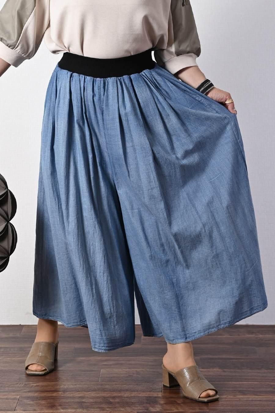 柔らか五分袖プルオーバー+軽量ソフトワイドパンツ2点セットコーデ