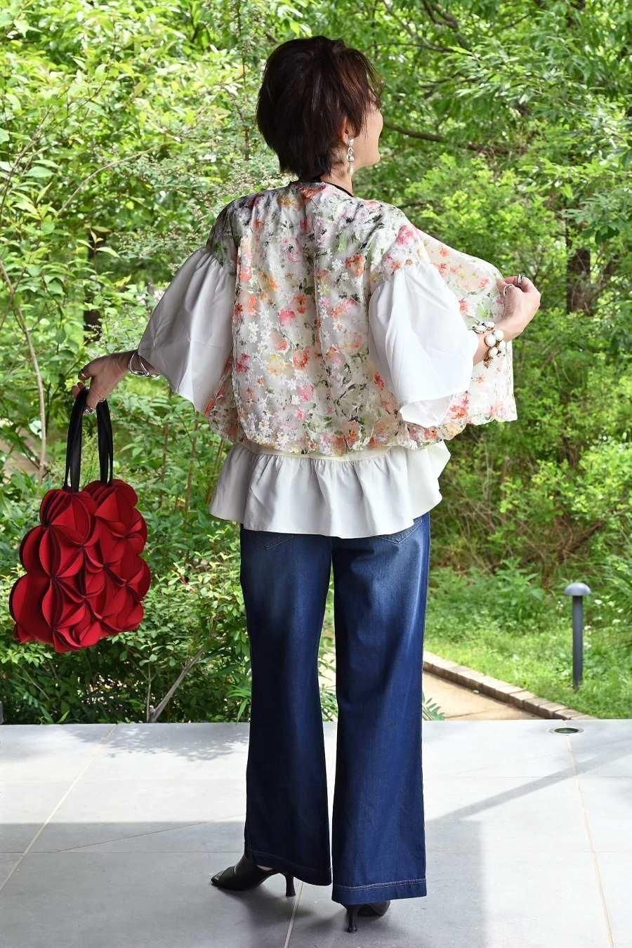 オーガンジーフラワー刺繍&プリントゴージャスワンピース&ジャケットセットアップ