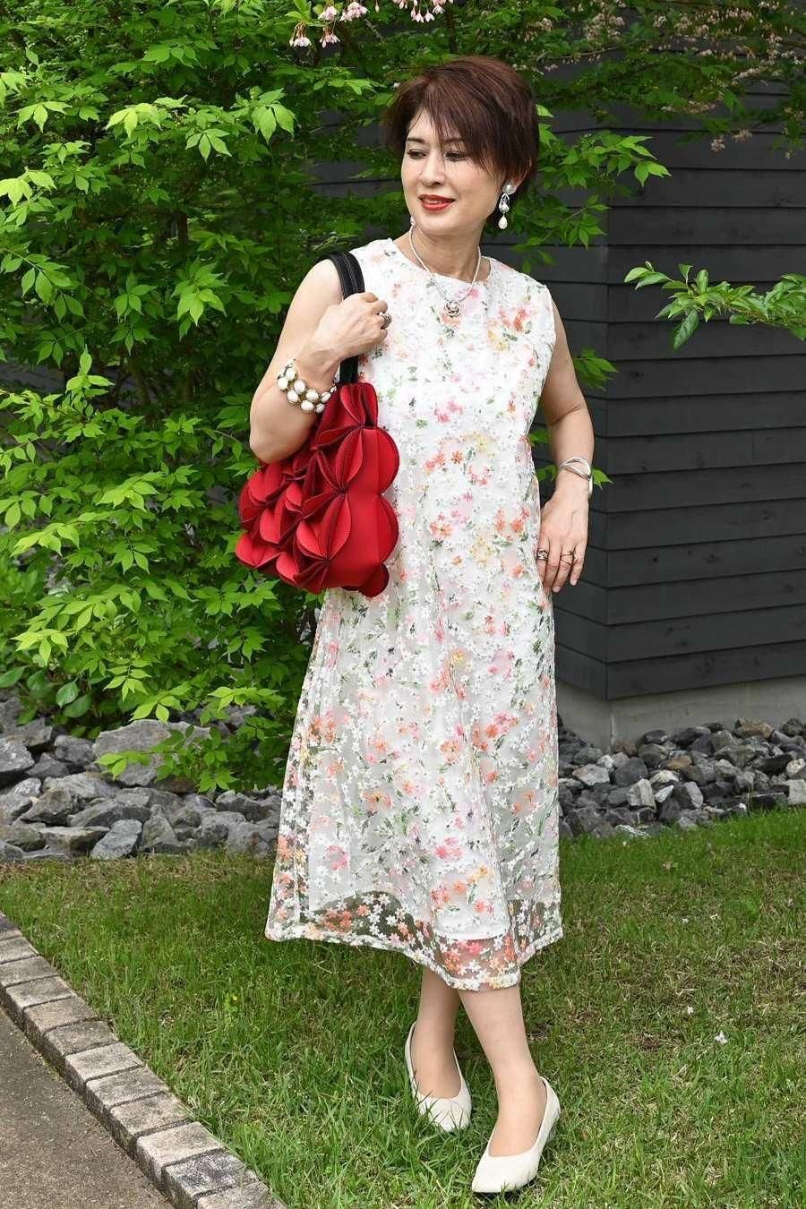 オーガンジーフラワー刺繍&プリントゴージャスワンピース&ジャケットセットアップ