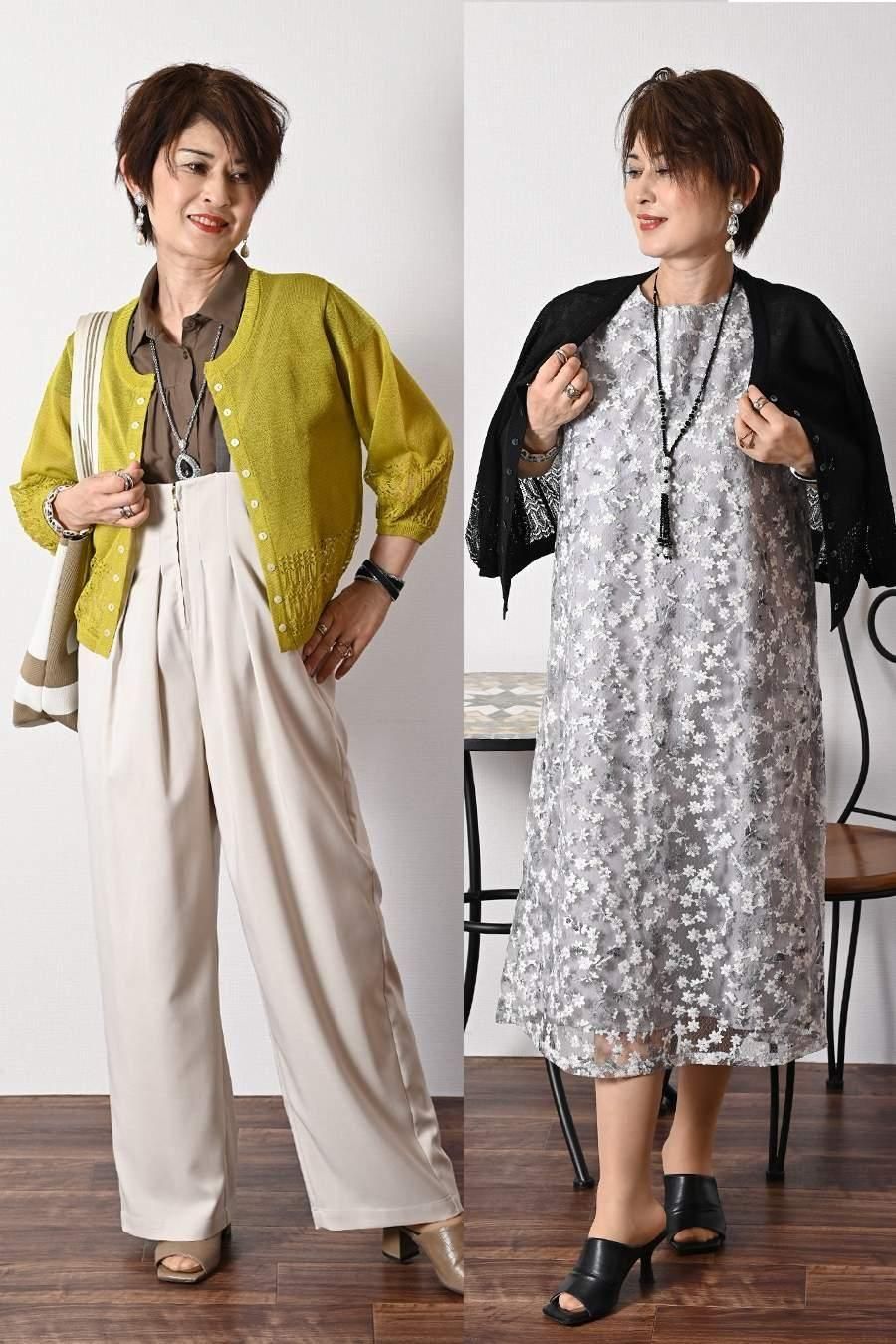 色違いで欲しくなる!麻混裾メッシュパフスリーブカーデ
