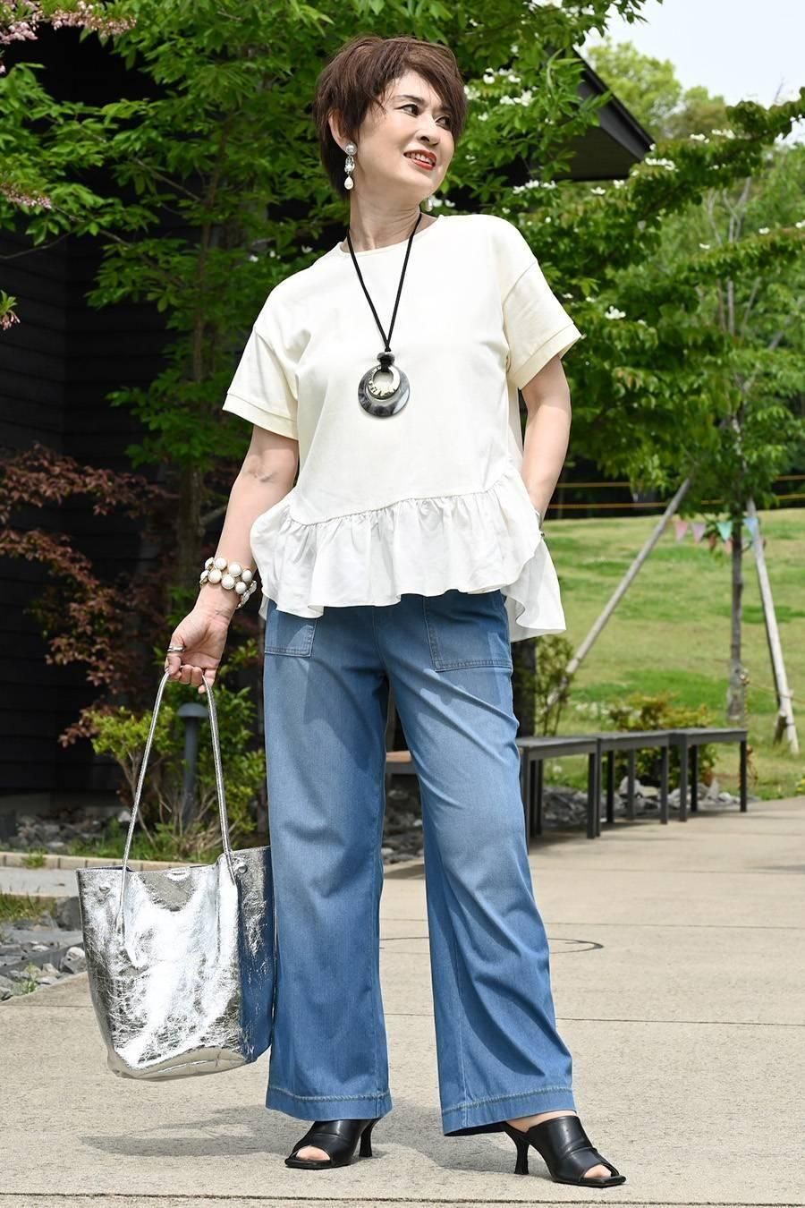 接触冷感デニムベイカーパンツ