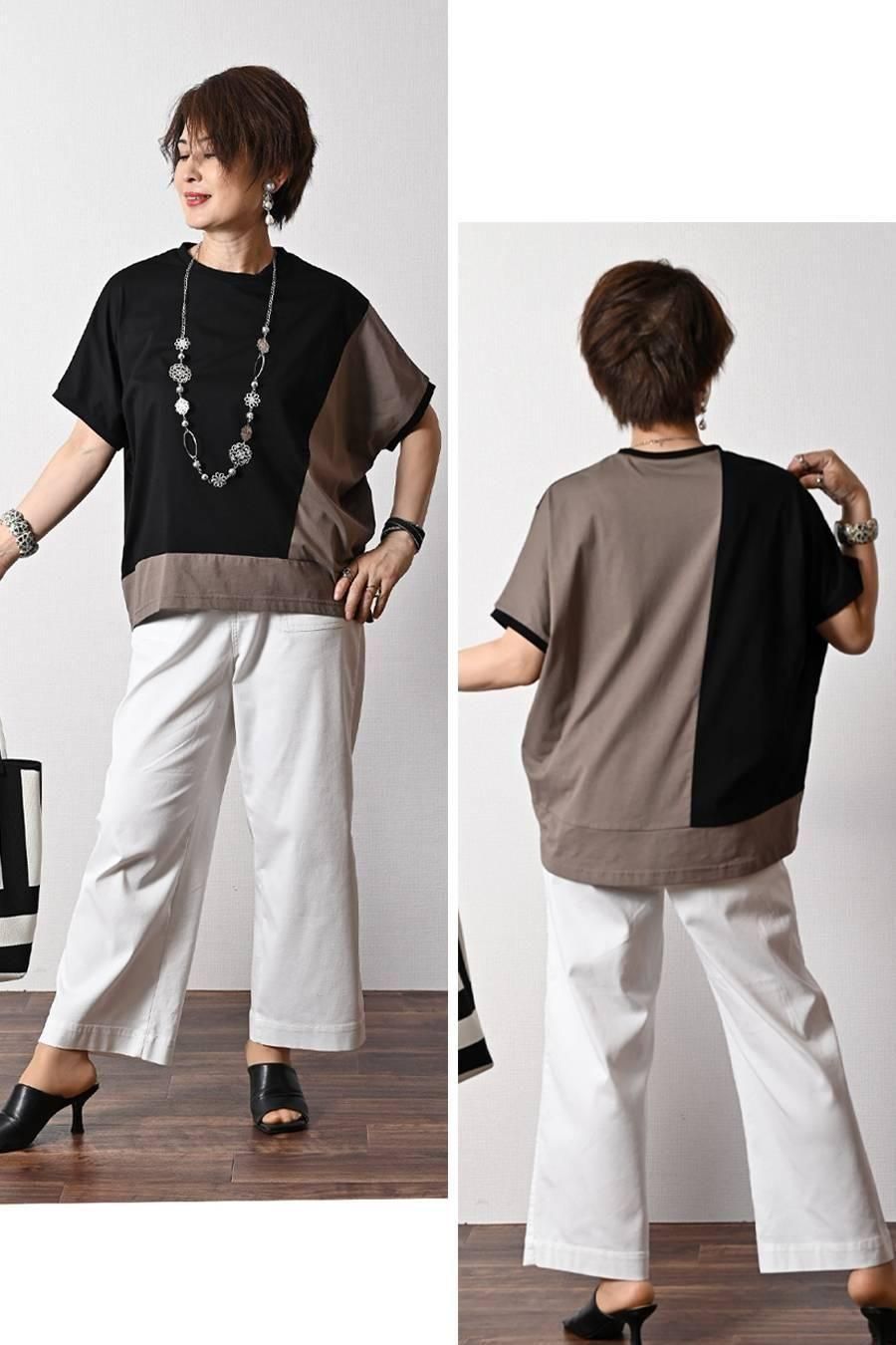 ベイカー風ストレッチデニムワイドパンツ