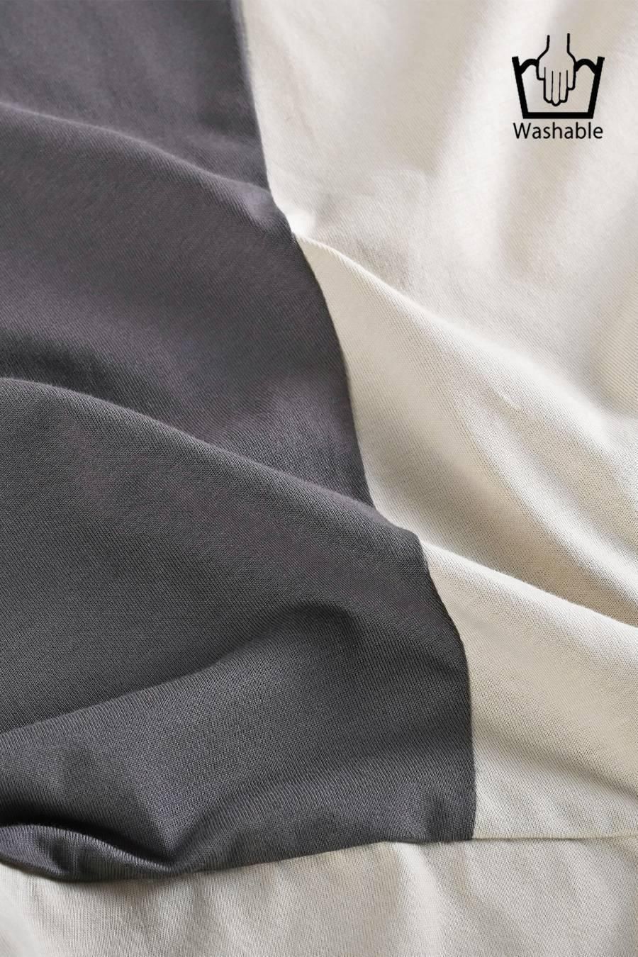 バイカラーアシメトリープルオーバー+ベイカー風ストレッチワイドパンツ2点セットコーデ