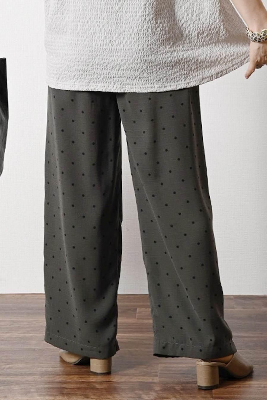 サラッと快適!麻調合繊水玉プリントワイドパンツ