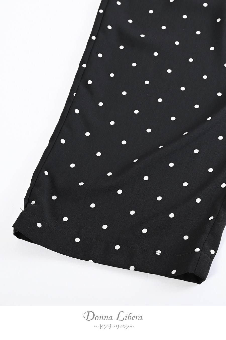 サラッと快適!麻調合繊水玉プリントワイドパンツ