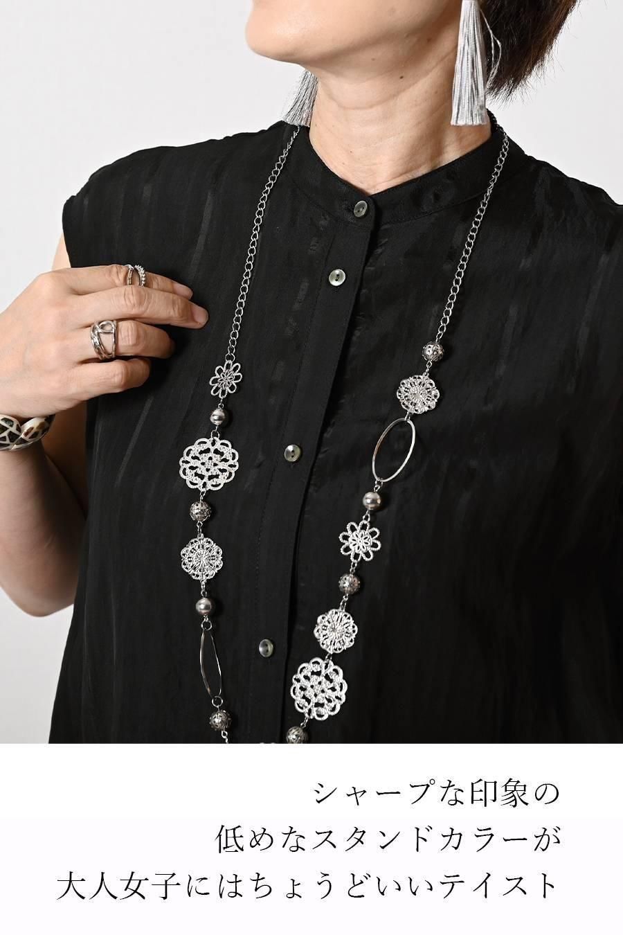 シャドーストライプキャップスリーブブラウス+シャドーストライプワイドパンツ2点セットコーデ