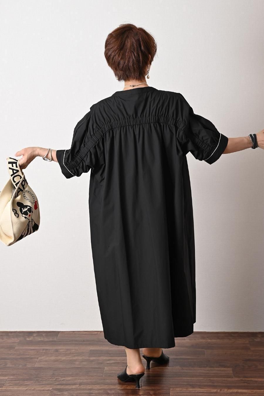 身体が泳ぐボックスシルエット!2wayコットンブロード前開きワンピース