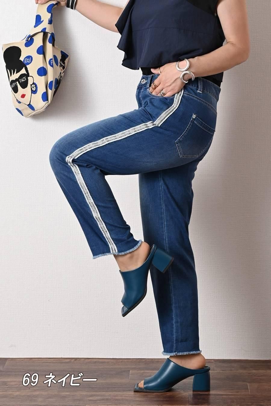 サイドスパンコール薄軽ニットデニム