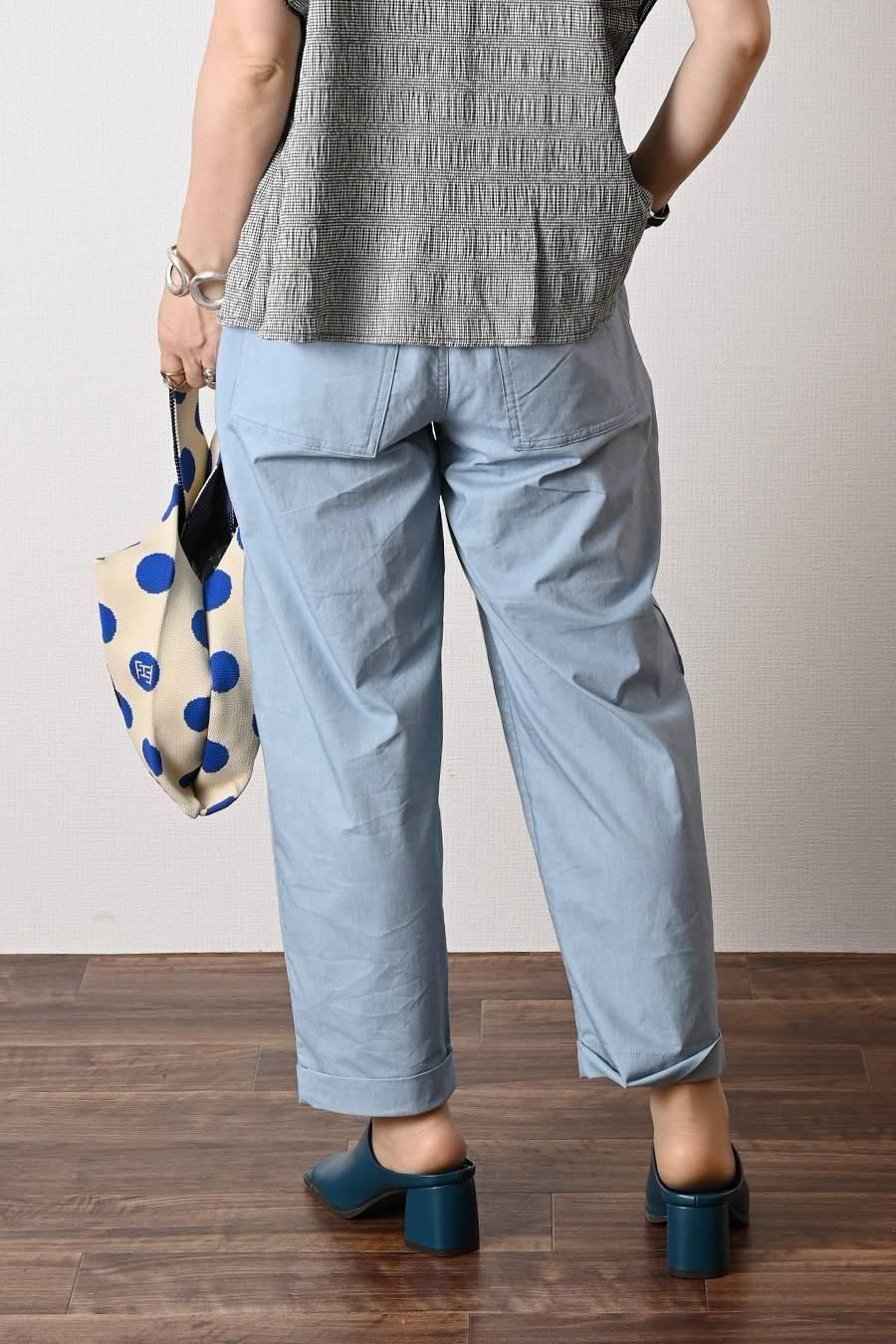 麻混シャンブレー超ストレッチ軽涼パンツ