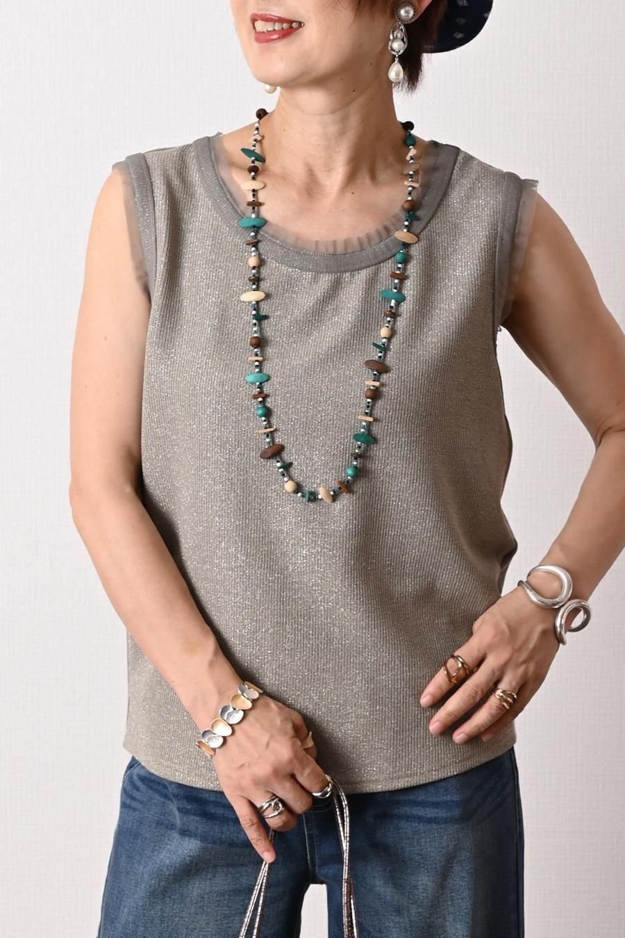 チュールトリミング ラメテレコタンクトップ