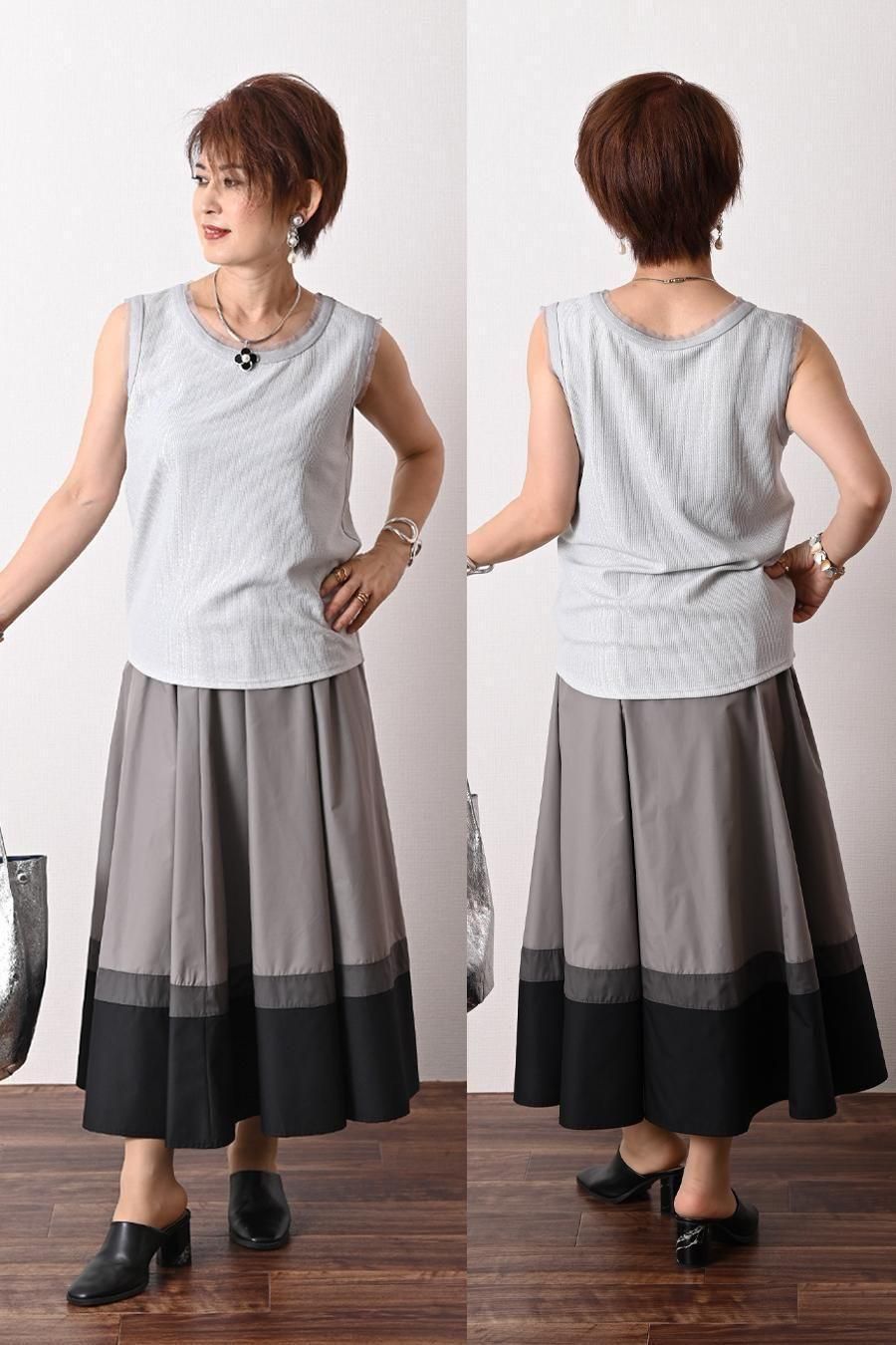 チュールトリミング ラメテレコタンクトップ