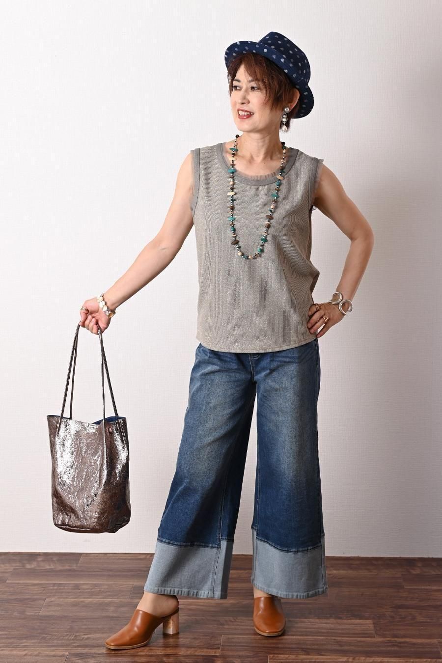 チュールトリミング ラメテレコタンクトップ