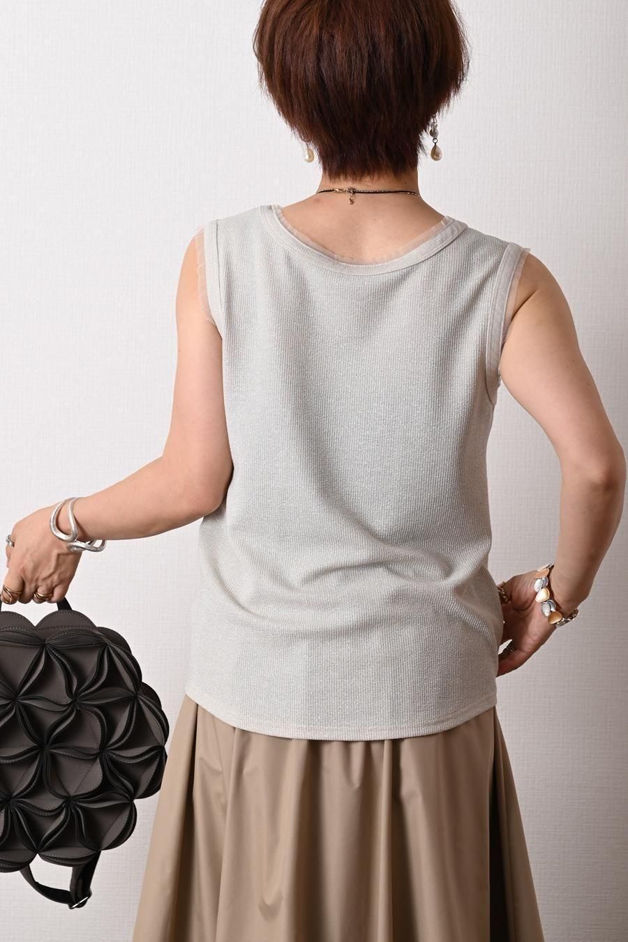 チュールトリミング ラメテレコタンクトップ