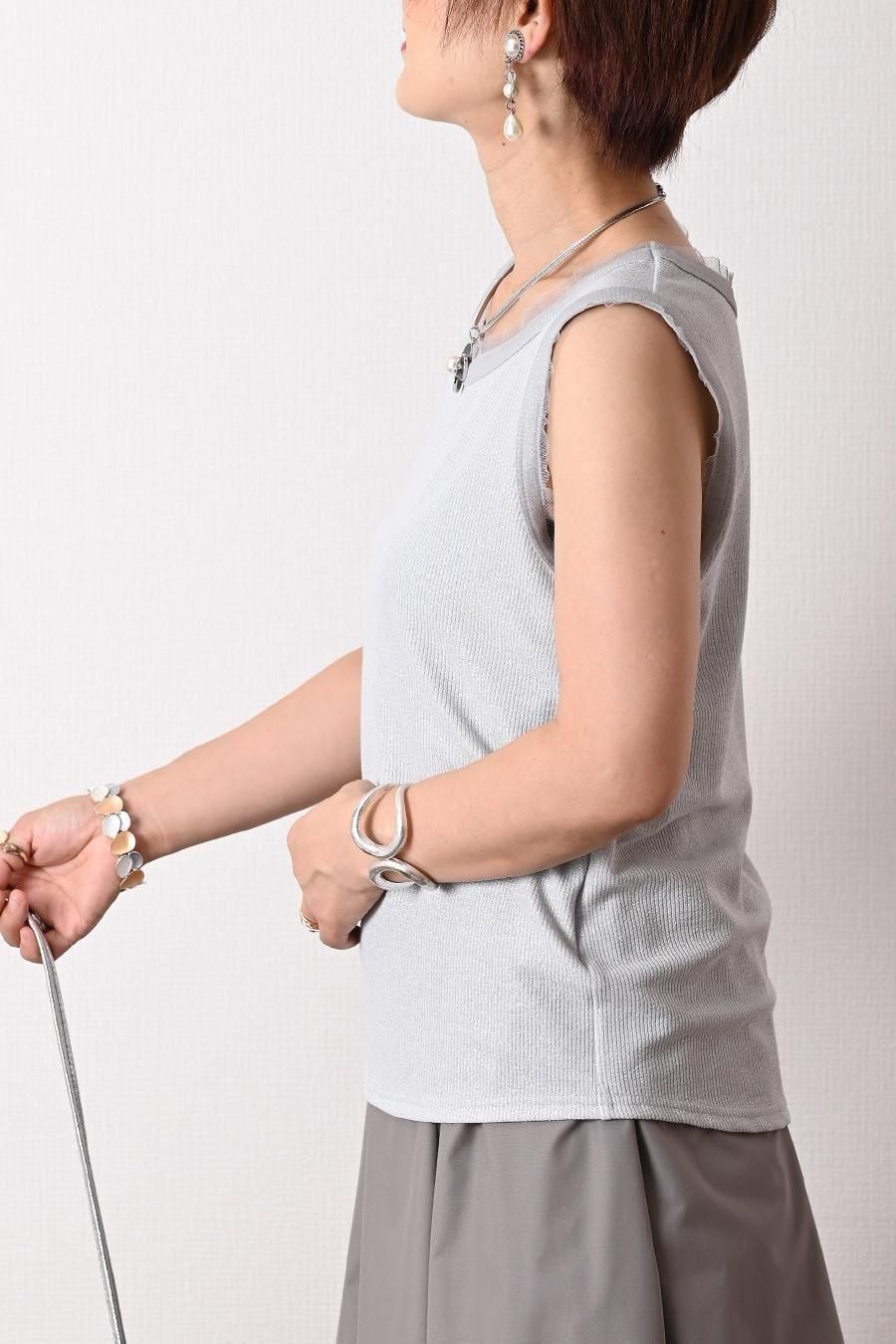 チュールトリミング ラメテレコタンクトップ