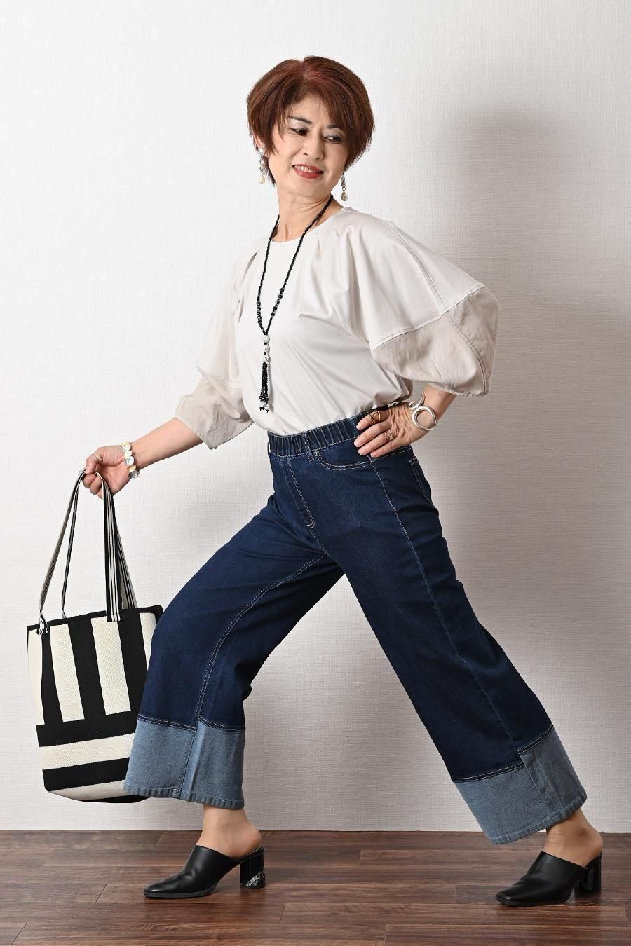 トレンドデニム!ロールアップワイドデニムパンツ