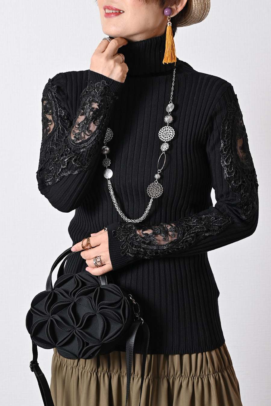 【Special Offer 45%OFF】美ゴージャスレースリブニットソー+プードルファーショートベスト2点セットコーデ