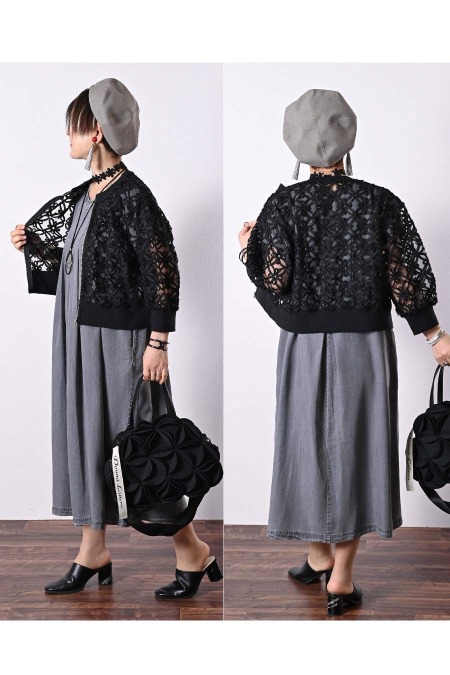 セルロースデニムワンピース+コード刺繍JK2点セットコーデ【予約販売!発送は3月上旬】