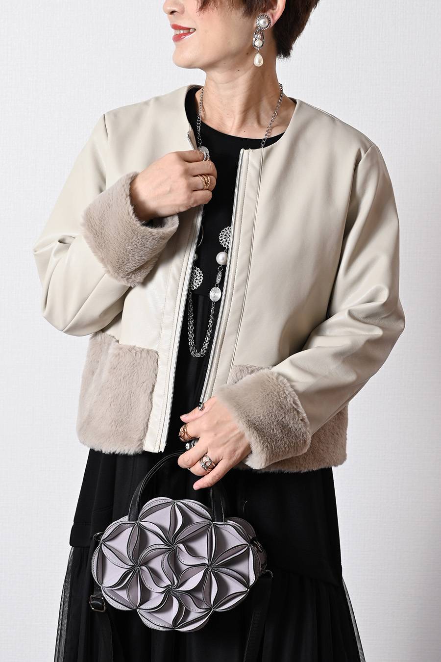 【Special  Offer 40%OFF】カンサイプロフューモコラボ エコレザー&エコファー切り替えジャケット