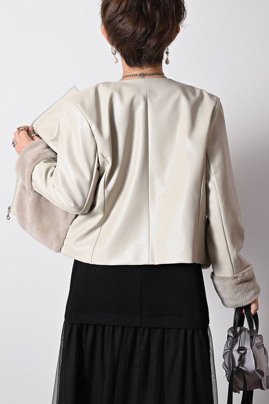 【Special  Offer 40%OFF】カンサイプロフューモコラボ エコレザー&エコファー切り替えジャケット