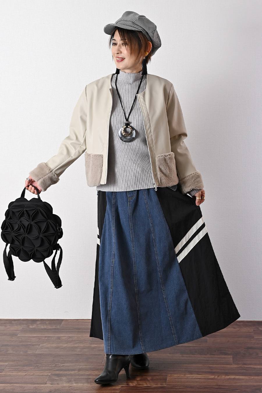 【Special  Offer 40%OFF】カンサイプロフューモコラボ エコレザー&エコファー切り替えジャケット