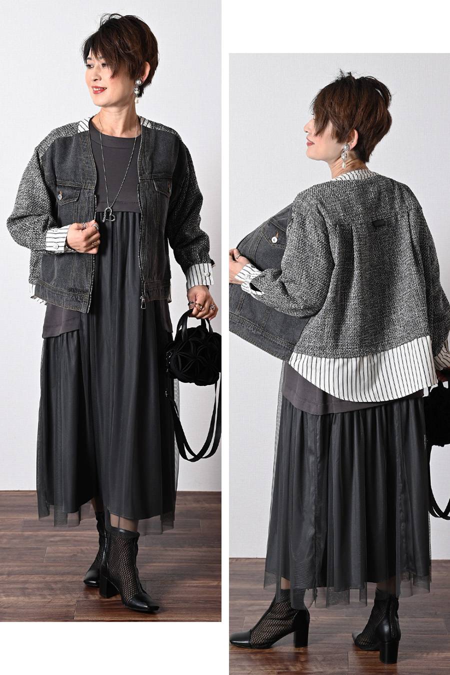 ゆったり柔らかふわり!ソフトポンチ×チュールワンピース