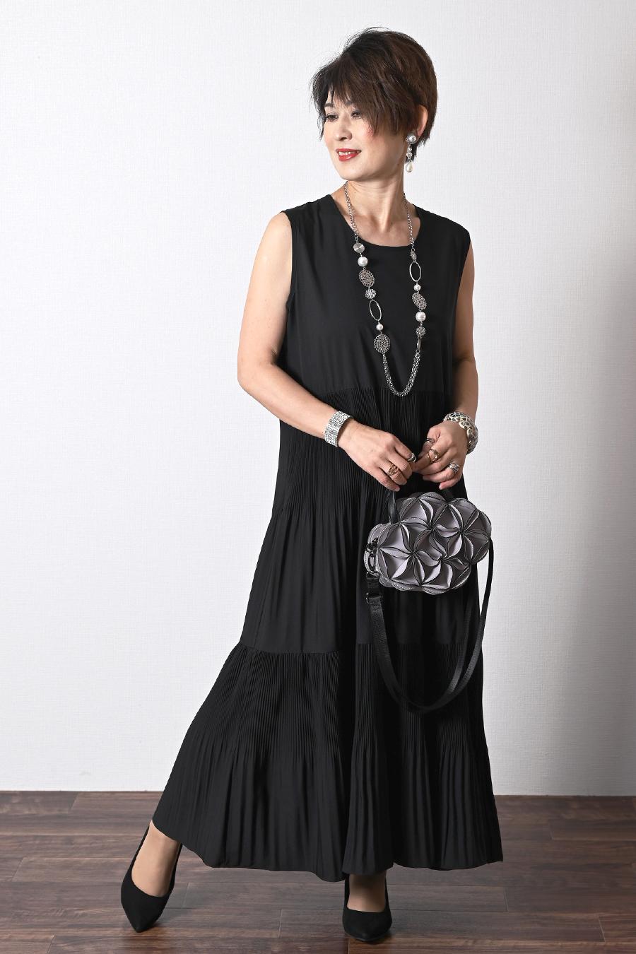 プリーツワンピース+ニットボレロアンサンブル