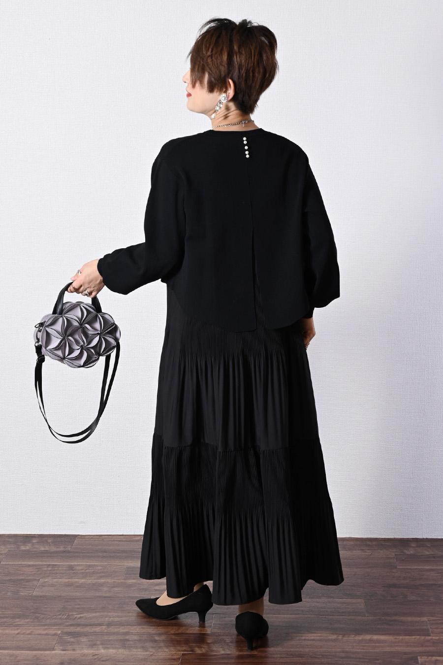 プリーツワンピース+ニットボレロアンサンブル