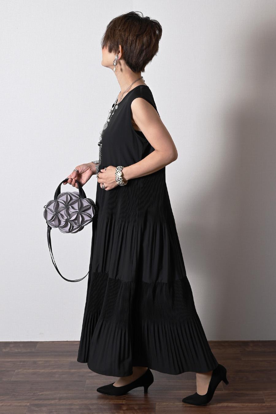 プリーツワンピース+ニットボレロアンサンブル