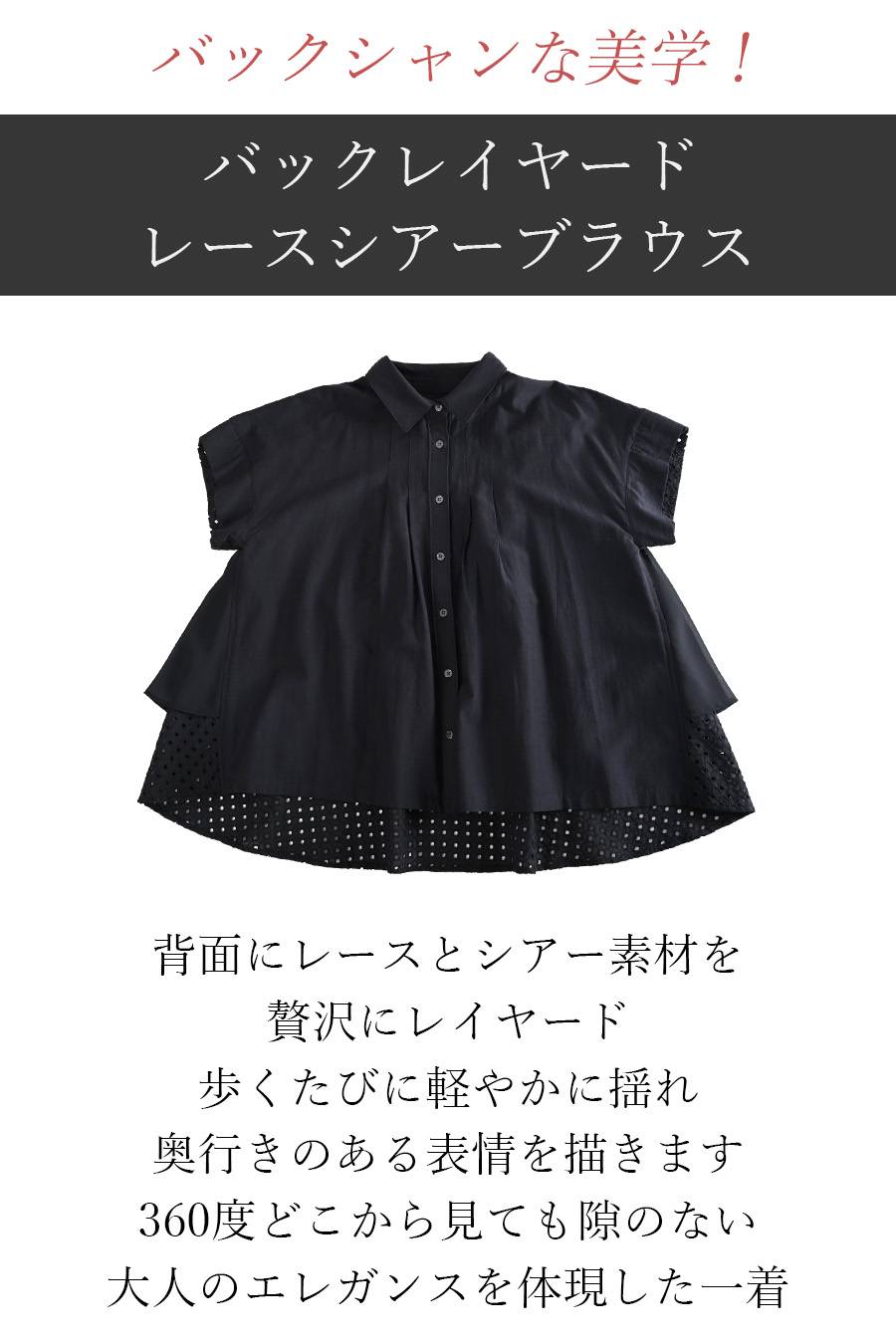 バックシャンな美学!バックレイヤードレースシアーブラウス