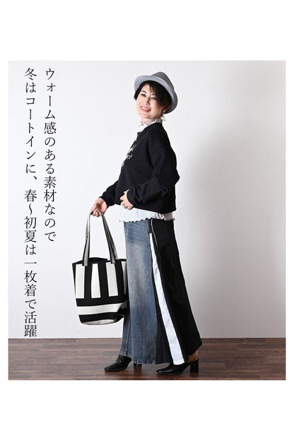 ロゴ刺繍＆パール クロップド丈オフショルダートレーナー