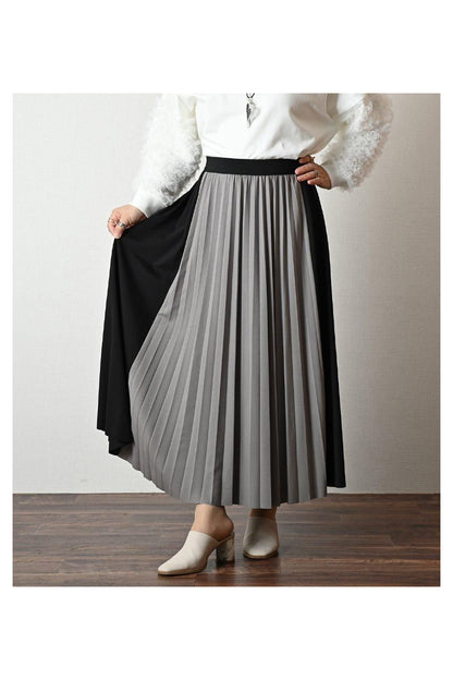細見えと脚長効果！バイカラープリーツ 切り替えスカート