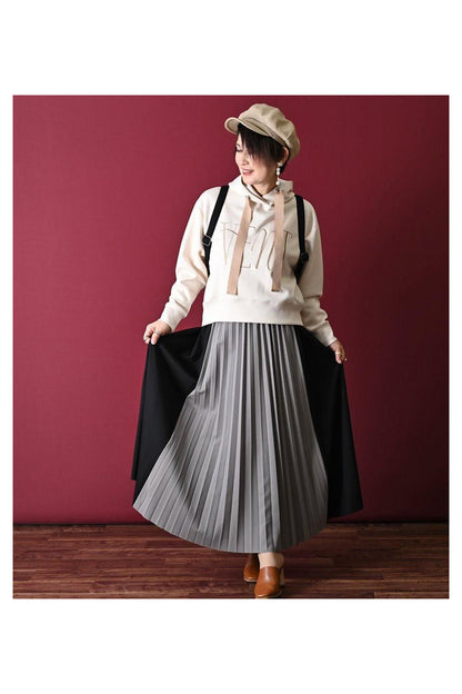 細見えと脚長効果！バイカラープリーツ 切り替えスカート