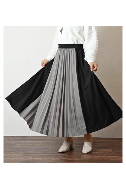 細見えと脚長効果！バイカラープリーツ 切り替えスカート