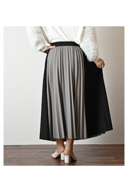 細見えと脚長効果！バイカラープリーツ 切り替えスカート