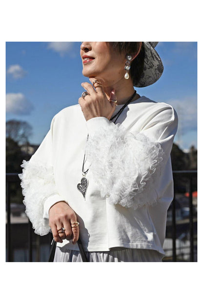 チュールフリル袖 ブラウスライクカットソー