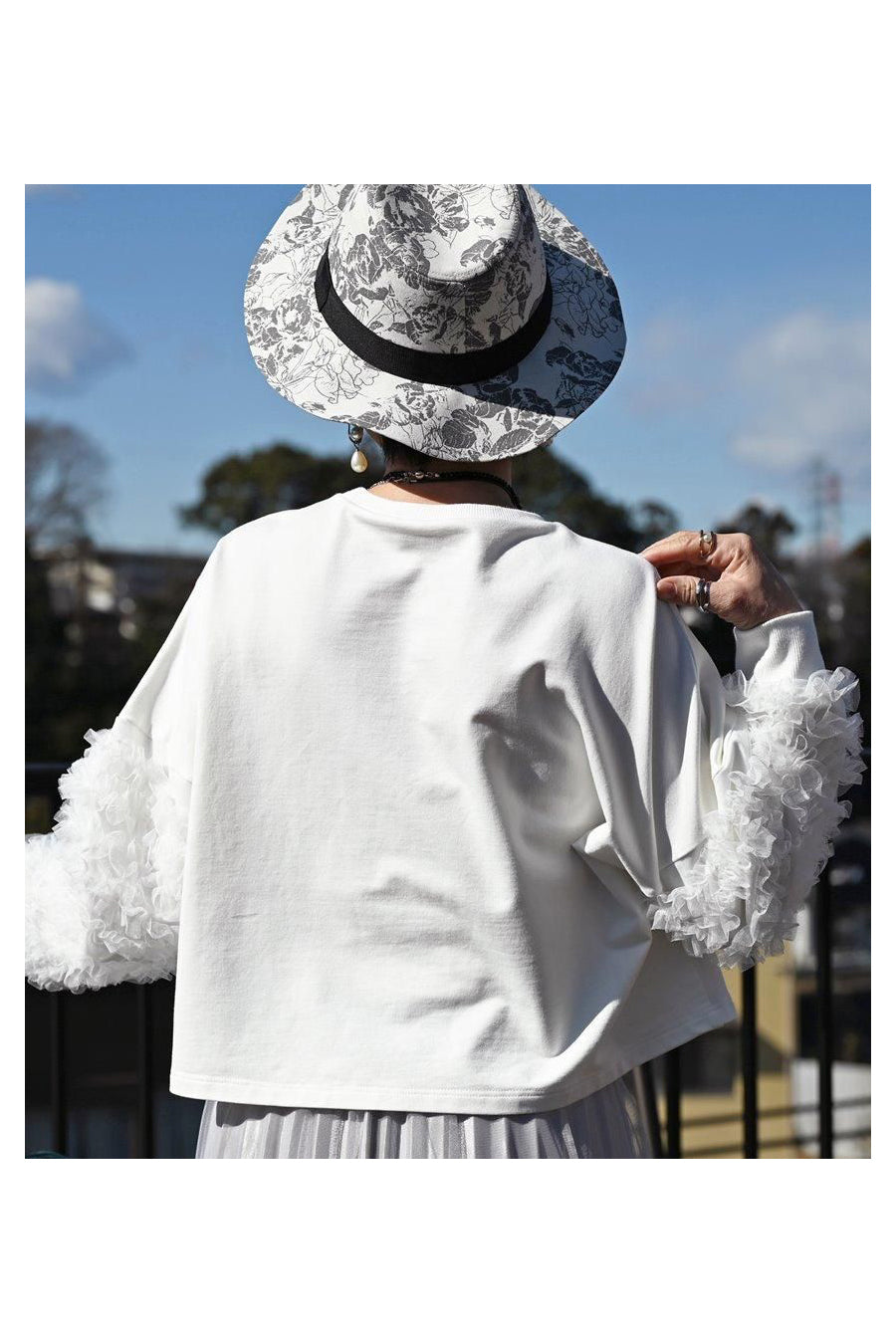 チュールフリル袖 ブラウスライクカットソー