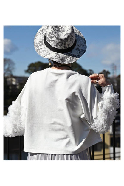 チュールフリル袖 ブラウスライクカットソー