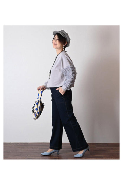 チュールフリル袖 ブラウスライクカットソー