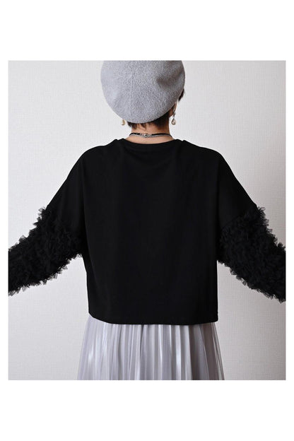 チュールフリル袖 ブラウスライクカットソー