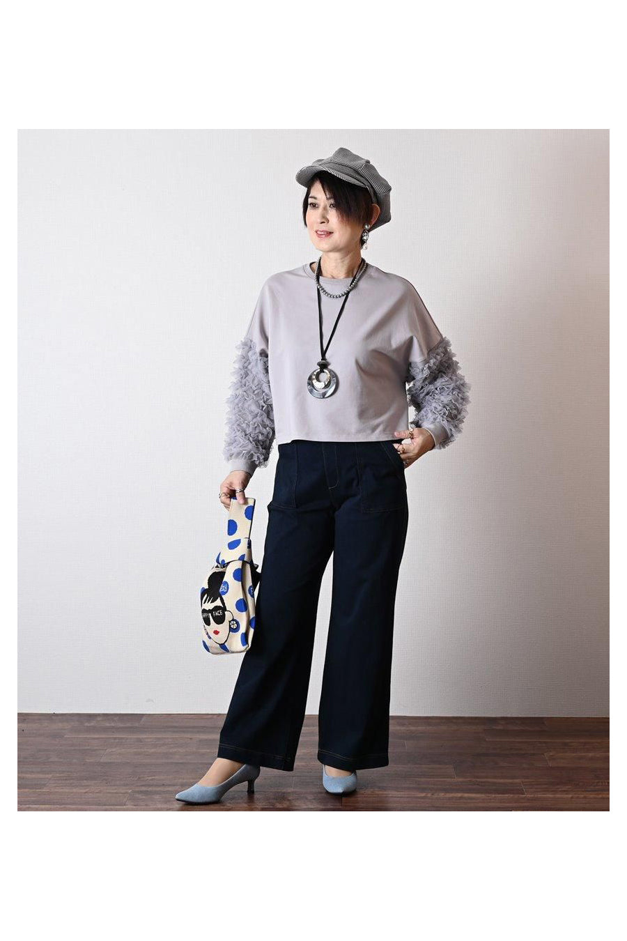 チュールフリル袖 ブラウスライクカットソー